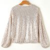 Women's Apricot Sequin Zip-Up Long Sleeve Round Neck Jacket - Image 7