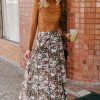 Women's Brown Floral Print High Waist Maxi Skirt - Elegant Flowy Design - Image 6