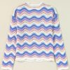 Women's Purple Stripe Wavy Pointelle Knit Drop Shoulder Sweater - Image 7