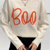 Women's Apricot Boo Knitted Pattern Long Sleeve Drop Shoulder Sweater - Image 8