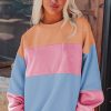 Women's Sky Blue Colorblock Patchwork Drop Shoulder Sweatshirt - Image 6