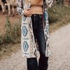 Women's Sky Blue Western Aztec Printed Open Front Long Cardigan - Image 2