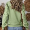 Women's Mist Green Patchwork Sleeve Round Neck Sweatshirt - Image 2