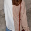 Women's Khaki Colorblock Long Sleeve Crew Neck Top - Casual and Stylish - Image 3