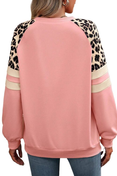 Women's Peach Blossom Leopard Print Colorblock Sweatshirt