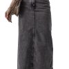 Women's Dark Grey Denim Raw Hem Back Split High Waist Long Skirt - Image 9