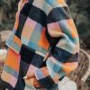Women's Black Plaid Print Pocketed Half Button Collared Sweatshirt - Image 9