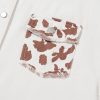 Women's White Cow Spot Patchwork Flap Pocket Distressed Hem Long Denim Jacket - Image 11