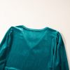 Women's Elegant Sea Green Velvet V Neck Peplum Hem Puff Sleeve Blouse - Image 20