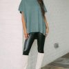 Women's Haze Blue Oversized Short Sleeve Sweater with Side Slits - Image 16