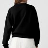 Women's Black Plain Drop Shoulder Crewneck Pullover Sweatshirt - Image 5