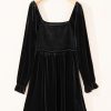 Plus Size Black Velvet Flounce Sleeve Shirred Bodice Babydoll Dress - Image 10