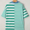 Women's Green Stripe Colorblock Collar Half Button T-Shirt - Casual Summer Style - Image 11