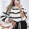 Women's Black Stripe Drop Shoulder Pullover and Jogger Pants Set - Stylish Two-Piece Outfit - Image 4