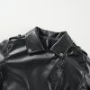 Women's Black PU Leather Lapel Collar Zipper Jacket - Image 11