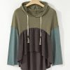 Women's Laurel Green Colorblock Patchwork Hooded Top with Wide Sleeves - Image 4