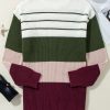 Women's Green Color Block Striped Buttoned Shoulder Split Sweater - Image 7