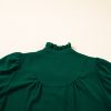 Elegant Women's Blackish Green Solid Blouse with Puff Sleeves and Frilled Trim - Image 8