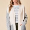 Women's Black Stripe Colorblock Patchwork Open Front Cardigan with Pockets - Image 6