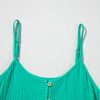 Women's Sea Green Textured Buttoned Mini Dress with Thin Straps - Image 13