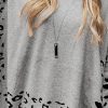 Women's Gray Leopard High Neck Oversized Side Slit Sweater - Image 6