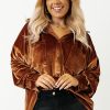 Women's Chestnut Plus Size Velvet Drop Shoulder Shirt with Chest Pocket - Image 7