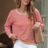 Women's Fiery Red Striped Drop Shoulder Sweater with Contrast Trim - Image 6