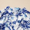 Elegant Sky Blue Floral Print Blouse with Notched Neck for Women - Image 10