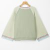 Women's Meadow Mist Green Waffle Knit Patchwork Raglan Top with Wide Bracelet Sleeves - Image 8