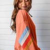 Women's Flamingo Rainbow Striped Sleeve Crew Neck Loose Sweatshirt - Image 2