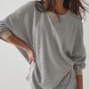 Women's Gray Waffle Knit Thermal Pullover Oversized Sweatshirt - Image 3