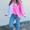 Women's Plus Size Color Block Chest Pocket Half Button Sweatshirt - Image 7