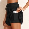 Women's Black High Waisted Drawstring 2-in-1 Color Block Bikini Shorts with Side Pocket - Image 3