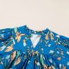 Elegant Blue Floral Notched V Neck Half Sleeve Plus Size Blouse for Women - Image 8