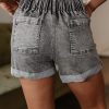 Women's Gray Zipped Light Wash Cuffed Edge Denim Shorts for Summer - Image 3