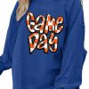 Women's Dark Blue Chenille Checkered Game Day Graphic Drop Shoulder Sweatshirt - Image 2