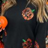 Plus Size Black Sequined Pumpkin Pattern Sweater for Women - Image 2