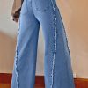 Women's Beau Blue Vintage Stitching Raw Hem Flared Jeans - Image 2