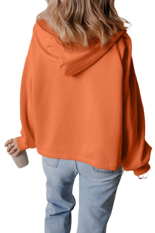 Women's Orange Fleece Lined Half Zip Hoodie with Kangaroo Pockets