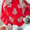 Women's Festive Red Christmas Tree Patched Dropped Shoulder Sweatshirt - Image 3