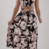 Women's Black Floral Cutout Square Neck Knot Back Sleeveless Maxi Dress - Image 2