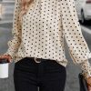 Women's Elegant Apricot Polka Dot Print Blouse with Frilled Collar and Lantern Sleeves - Image 2