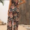 Women's Black Floral Print Belted Sleeveless Wide Leg Jumpsuit for Summer - Image 10