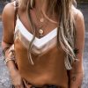 Women's Khaki Chevron Color Block Spaghetti Straps Tank Top - Stylish and Breathable for Summer - Image 5