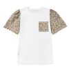 Women's Elegant White Leopard Patchwork Puff Sleeve T-Shirt with Crochet Lace Trim - Image 24