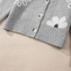 Women's Light Grey Floral Print V Neck Knitted Button Up Cardigan - Image 14