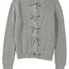 Women's Philippine Gray Ribbed Knit Bow Front Buttoned Cardigan - Elegant and Cozy - Image 8