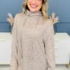 Women's Apricot Drawstring Cowl Neck Long Sleeve Split Top - Chic & Cozy - Image 3