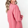 Women's Bonbon Pink Corduroy Flap Detail Button Up Split Shacket - Image 2