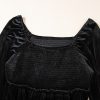 Plus Size Black Velvet Flounce Sleeve Shirred Bodice Babydoll Dress - Image 12